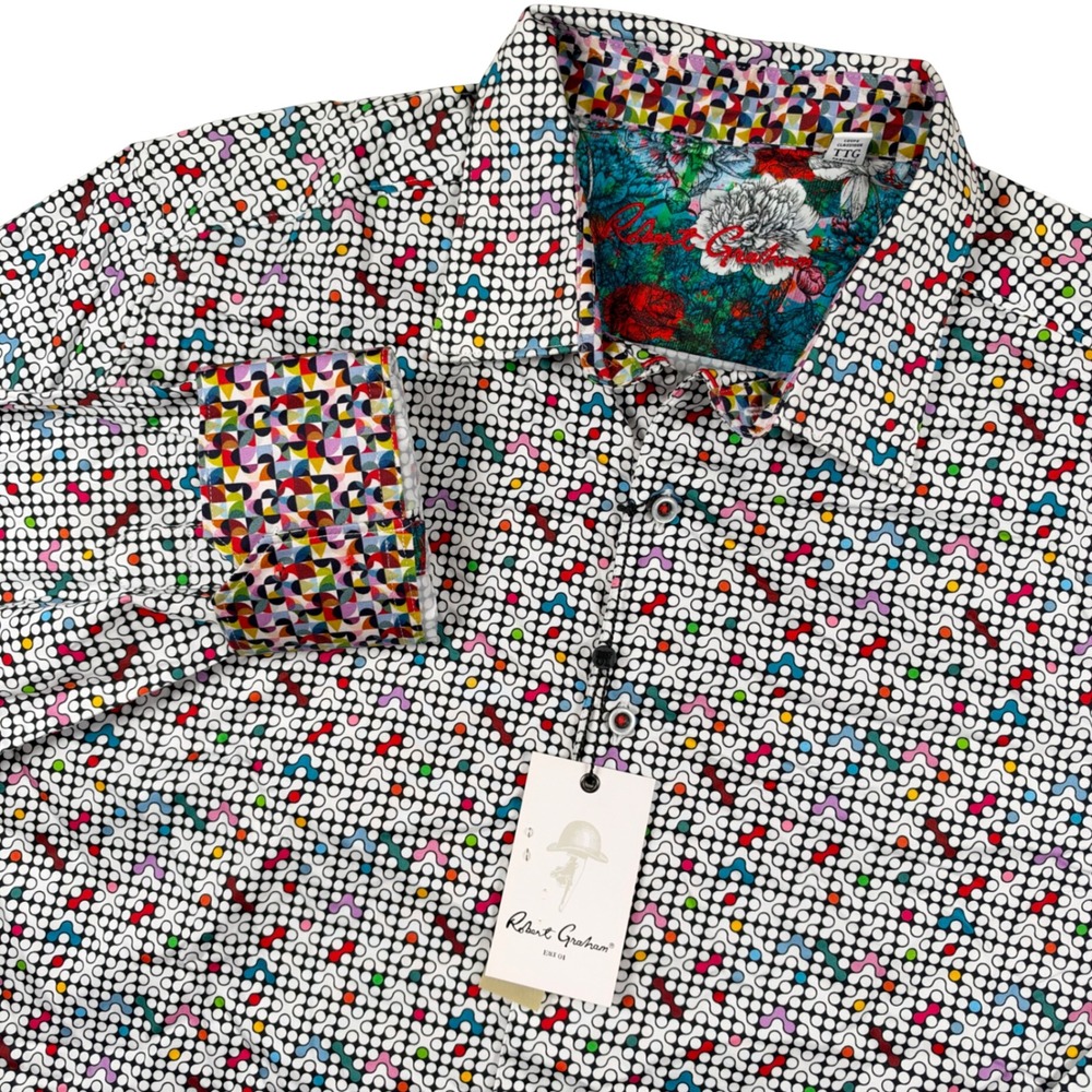 NEW Robert Graham Button Down Mens 2XL Multi Anemone Geometric Shirt